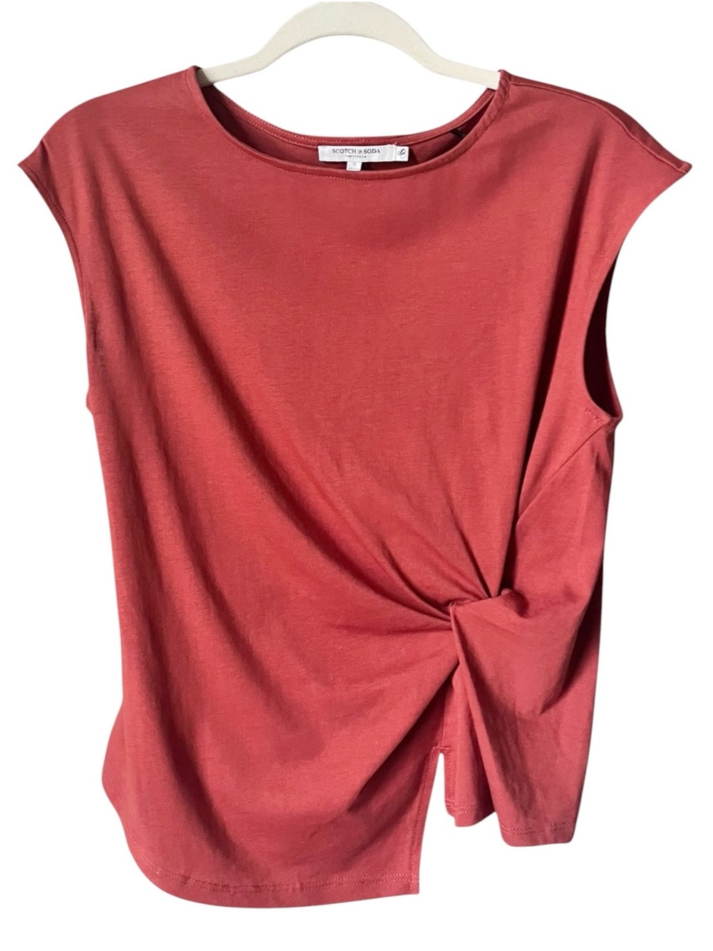 Scotch & Soda Orange Side Knot Asymmetric Hem Stretch Cap Sleeve Top Size Small